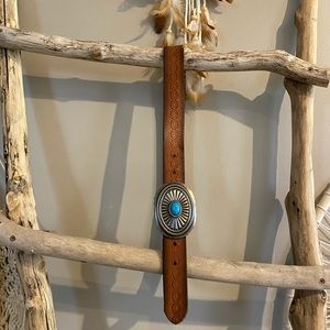 Genuine Leather Belt with Turquoise Buckle